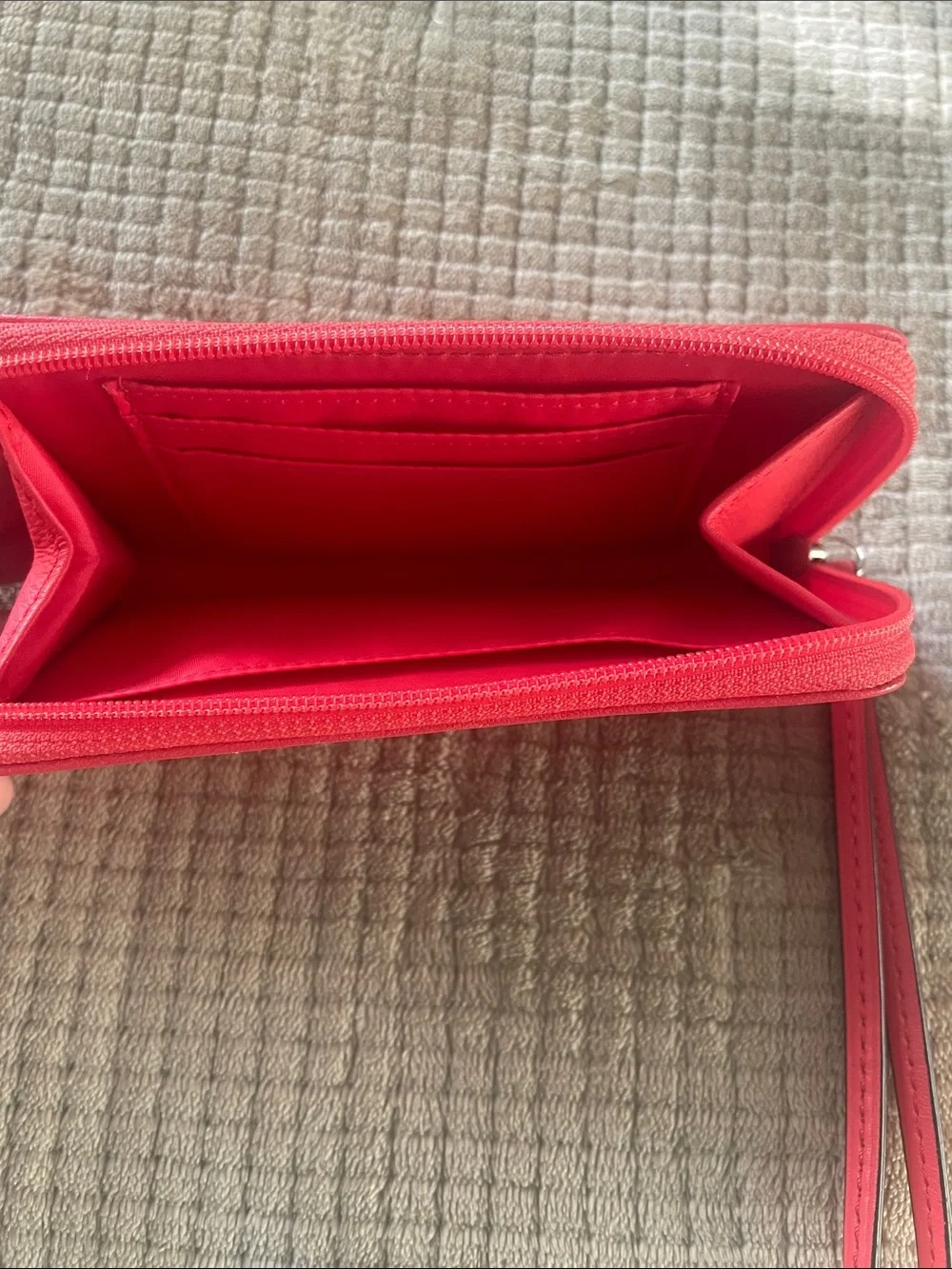 Coach Bright Coral Zip Wristlet with Wrist Strap